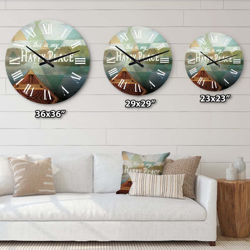 Lake House Happy Quote - Horloge murale traditionnelle, Grand