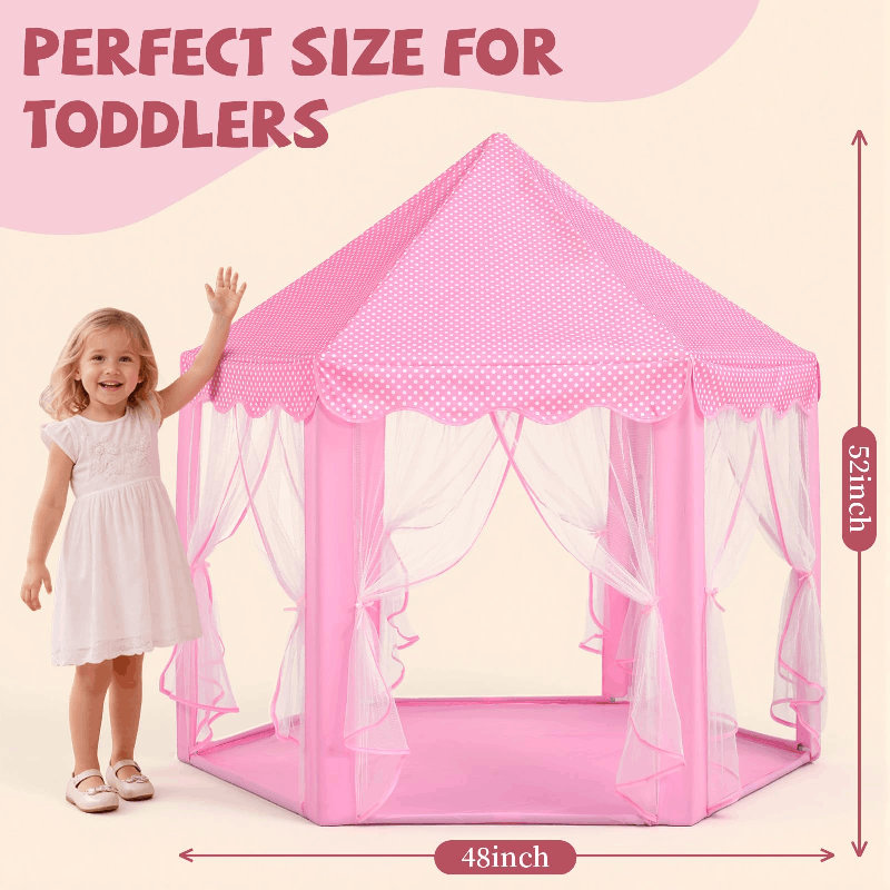 Tente de jeu Sumbababy pour enfants, tente princesse avec guirlande lumineuse à 20 étoiles, coin lecture d'intérieur rose à pois pour filles, 122 cm de profondeur x 122 cm de largeur x 132 cm de hauteur
