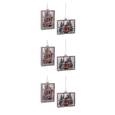 Glass Santa Window Ornament Set of 6