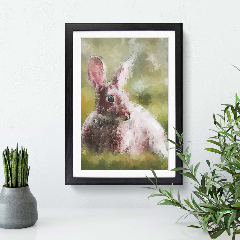 Rabbit in a Green Field in Abstract - Picture Frame Graphic Art Print, Black, 76cm H x 50cm W x 2cm D