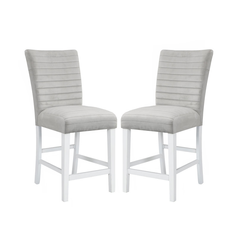 Ensemble de 2 chaises à hauteur de comptoir rembourrées en velours gris et blanc ultrabrillant