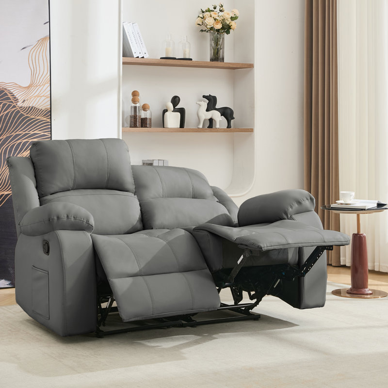 Faux Leather Reclining Loveseat,Modern and Super Soft Manual Reclining Loveseat Sofa-Gray, Grey