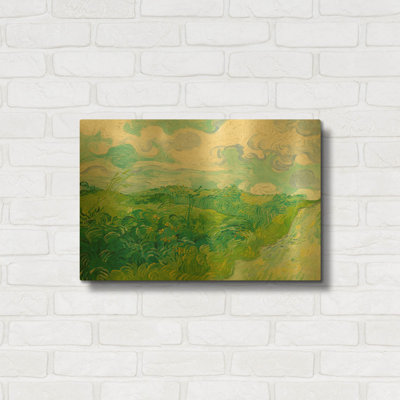 «Green Wheat Fields, Auvers» par Vincent Van Gogh, art mural en métal doré, 24 po x 16 po
