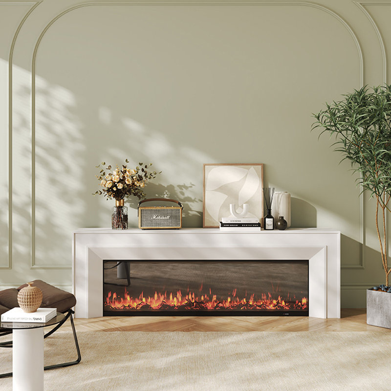 Meuble télé avec foyer électronique français, Blanc, 78.74"