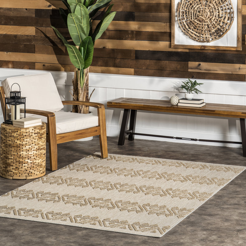 Tapis intérieur / extérieur Lorri Tribal, Rectangle 5 pi 3 po x 7 pi 7 po