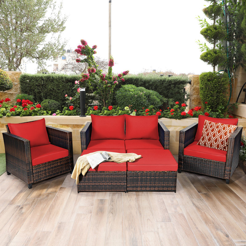 Langston 6 - Person Patio Conversation Set with Cushions, Red