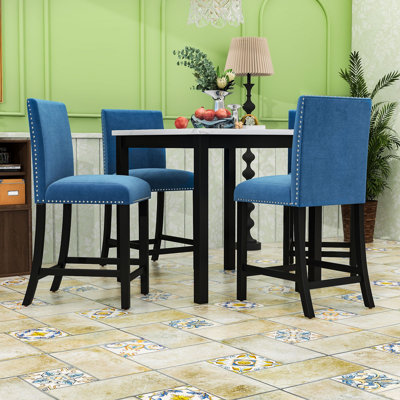 Ensemble de table de salle à manger 5 pièces avec plateau en faux marbre et 4 chaises