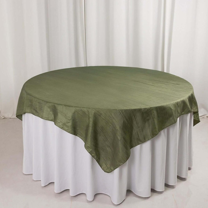 72"X72" Accordion Crinkle Taffeta Table Overlay, Square Tablecloth Topper, Sage Green