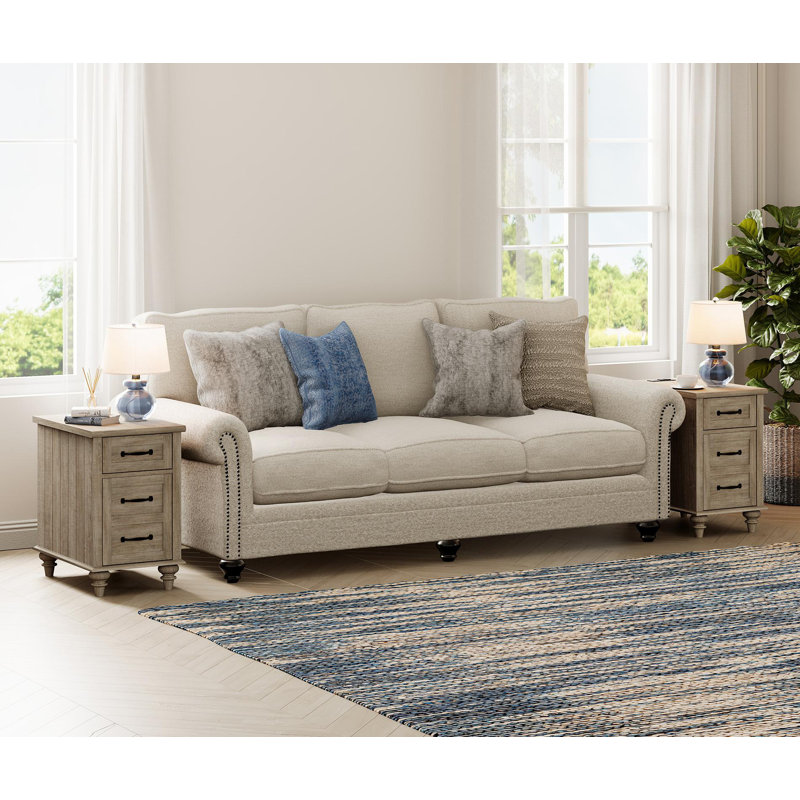 Francene 24.4'' tall 3 - Drawer End Table and Built-In Outlets, Gray