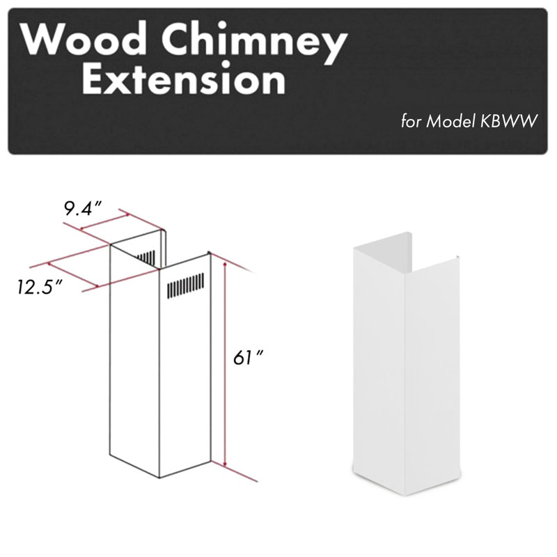 Zline 61 In. Smooth Bright White Wooden Chimney Extension For Ceilings Up To 12 Ft. (kbww-e)