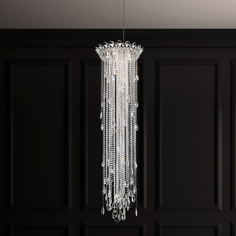 Trilliane Strands 5 Light 21in x 72in Chandelier in Polished Stainless Steel with Clear Heritage Handcut Crystals