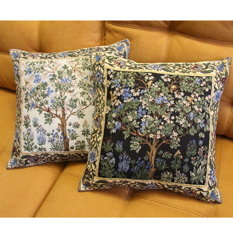 William Morris Tree of Life Embroidered Cotton Square Pillow