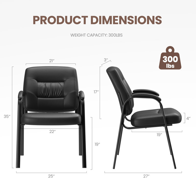 Modern Faux Leather Guest Chair with Armrests – Stackable Office and Reception Chair with Metal Frame