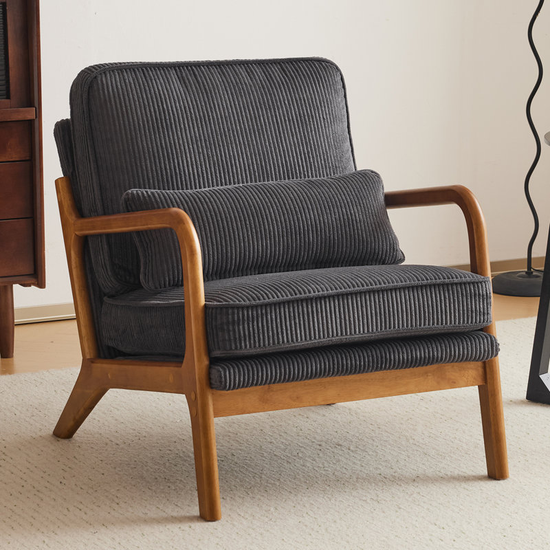 Fauteuil Mid-Century en bois massif Chai, Gris