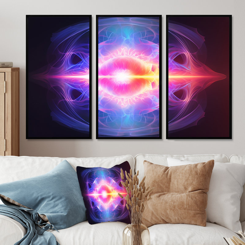 Mandala Vibrant Awakening - ensemble d'art mural imprimé abstrait, Cadre flottant noir, H 40 po x l 60 po x P 1 po