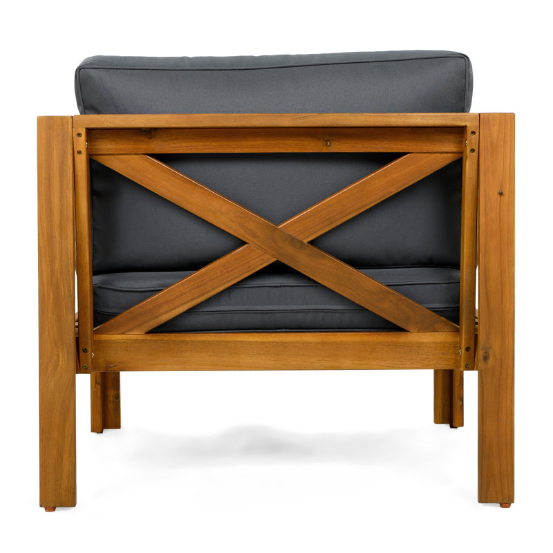Kincaid Modern Coastal Acacia Wood Outdoor Conversation Set With Club Chairs, 3-Seater Daybed And Round Coffee Table With Water-Repellent Cushions