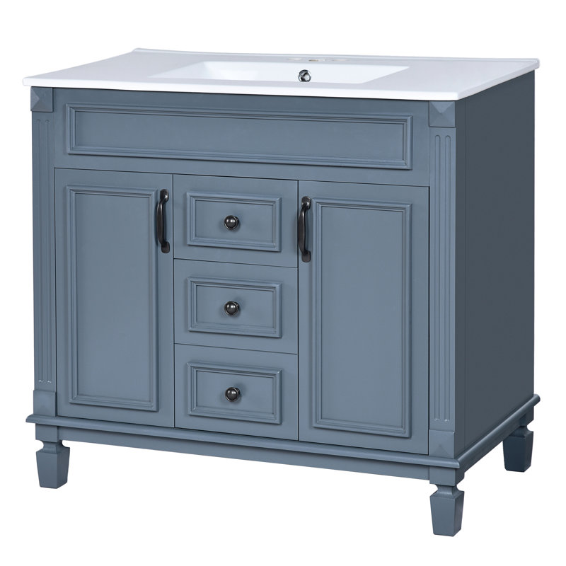 Meuble-lavabo de 36 po de couleur bleue avec plusieurs fonctions de rangement, Bleu