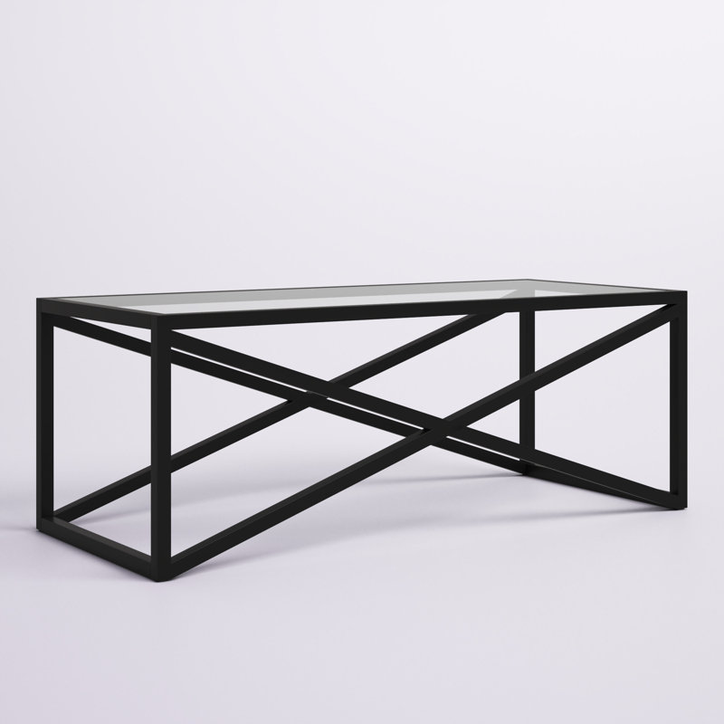 Calix Glass And Steel Coffee Table, Blackened Bronze, 46" W x 20" D x 17" H