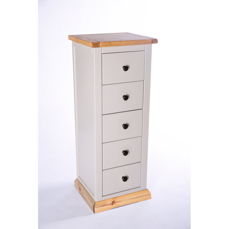 Emrick 45cm W 5 - Drawer Chest of Drawers, Grey/Wood, Brass