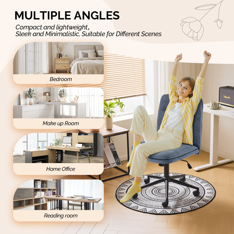 Chaise de bureau rembourrée sans accoudoirs avec roulettes et repose-pieds, Marine