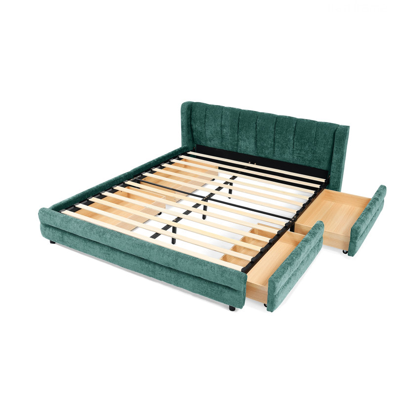 Lit de chambre à coucher élégant, cadre de lit tapissier avec tête de lit et tiroirs de rangement sous le lit, Queen