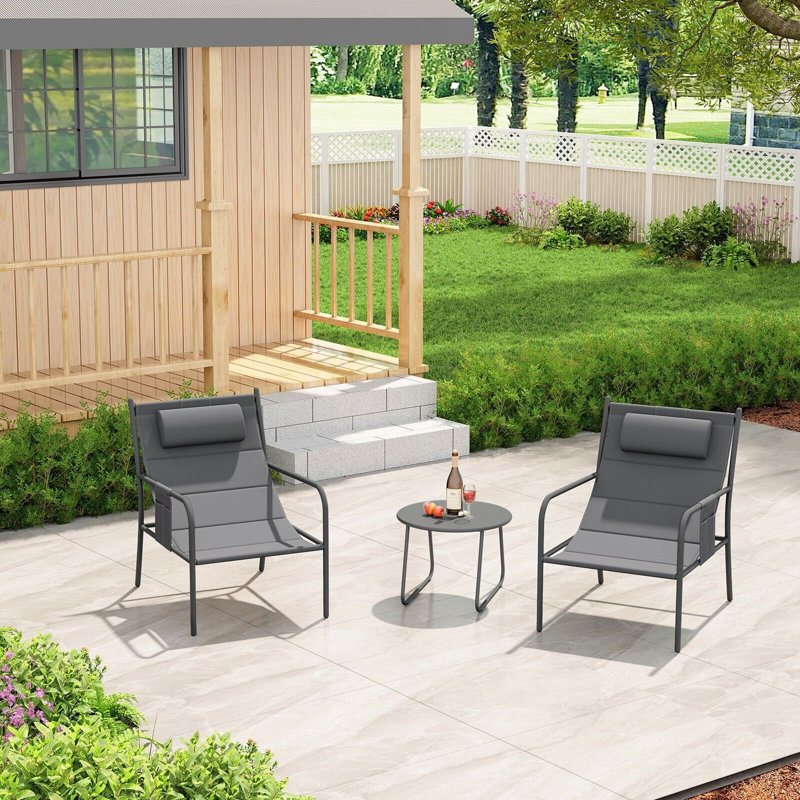 Shirita 3 Piece Outdoor Bistro Set Patio Metal Chair & Coffee Table Set