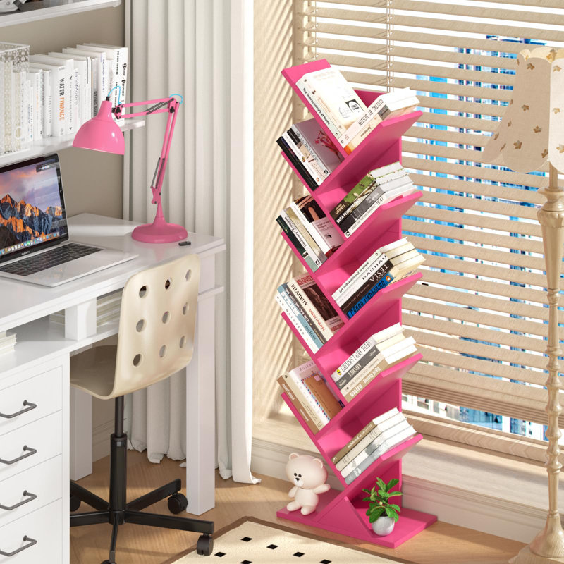 10 Tier Tree Book Shelf, Floor Standing Wood Bookshelf for Narrow Space, Storage Organizer Bookshelves for Books/CDs/Magazine, Bookcase with Shelves for Home Office, Living Room