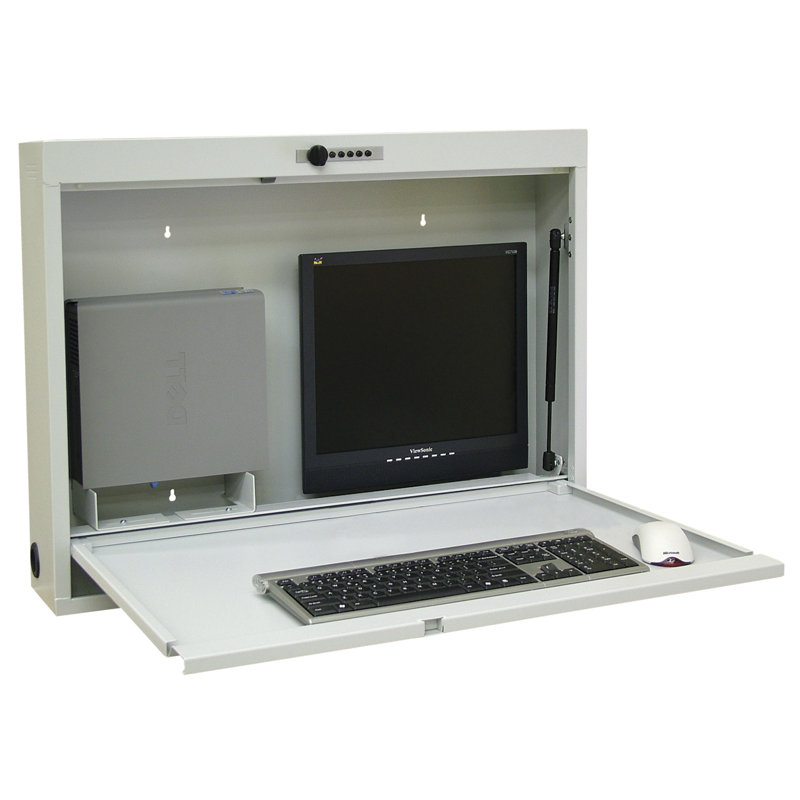 Informatics Steel Floating Desk with Power Outlet, Light Grey