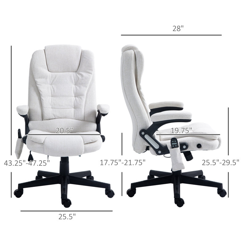 Chaise de bureau vibrante 6 points en blanc crème. Option de chauffage. Inclinable. Rembourré. Siège réglable de 17,75 po à 21,75 po. Confort blanc avec 6 vibrations. Chaleur disponible.