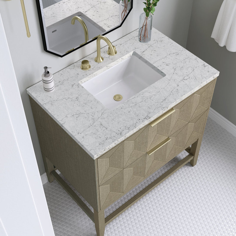 Emmeline 36'' W Single Vanity, Eternal Jasmine Pearl, 8" Widespread, Pebble Oak