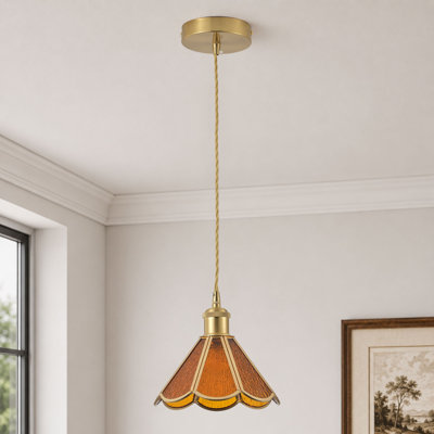 1-Dark brown round glass dimmable pendant light
