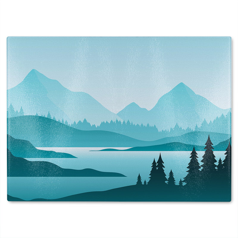 Abstract mountain landscape Designer Glass Chopping Board, 40cm L x 28cm W