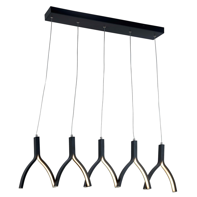 Luminaire suspendu DEL 5 lumières, finition noire