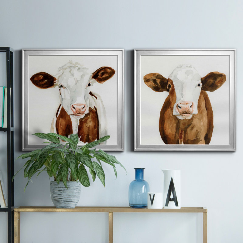 Cow Gaze I Cow Gaze I - Ensemble de 2 cadres photo sur toile, H 22,5 po x l 45 po x P 1,5 po, Toile encadrée argentée