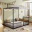 Lit convertible 3-en-1 Montessori, lit escamotable avec support à lattes robustes, lit à baldaquin de conception minimaliste moderne, assemblage facile-880265224-880265270