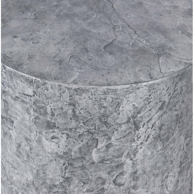 Transitional Silver Slate 20" Round Metal & Glass Occasional Table