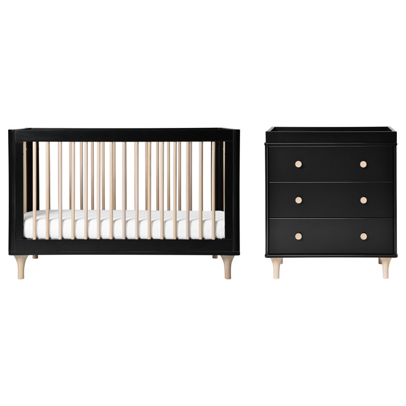 Lolly Convertible Standard Crib Nursery Furniture Set, Black/Washed Natural