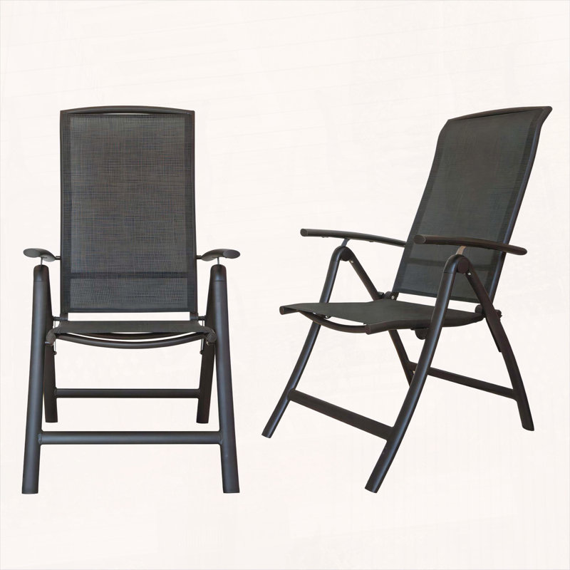 Ensemble de 2 chaises de jardin pliantes inclinables et inclinables avec textilène double couche, Marron foncé