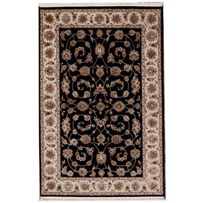 Hand-Knotted High-Quality Black and Beige Area Rug