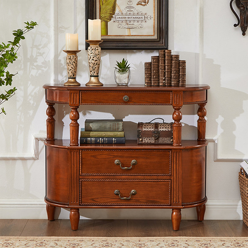 Console en bois massif de couleur noyer clair, Light Walnut, 39.37" H x 32.68" W x 11.81" D