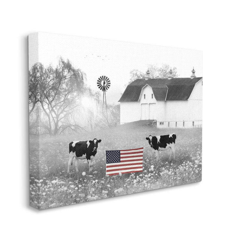 "Americana Barn Country Cows", art mural sur toile par Lori Deiter, H 24 po x l 30 po x P 1,5 po, Toile tendue