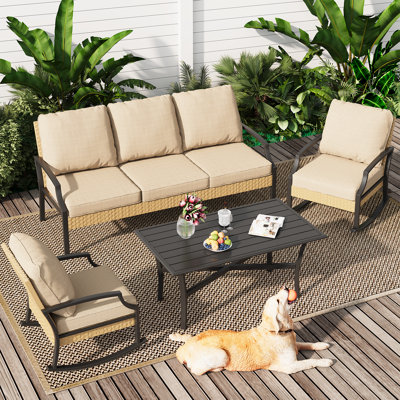 Patio Rattan Conversation Bistro Set With Coffee Table