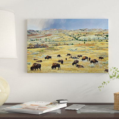 American Bison Herd Grazing On Shortgrass Praire Near Scoria Point, Theodore Roosevelt National Park, North Dakota II by Tim Fitzharris - Wrapped Canvas Gallery-Wrapped Canvas Giclée