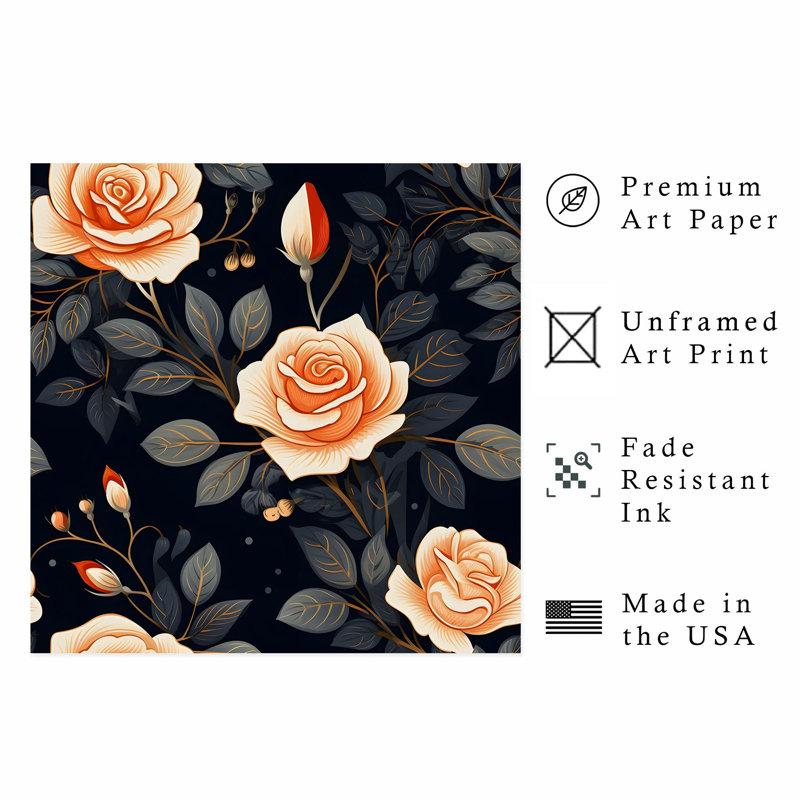 «Floral Rose Flowers VII», reproduction d'art non encadrée, H 16 po x l 16 po