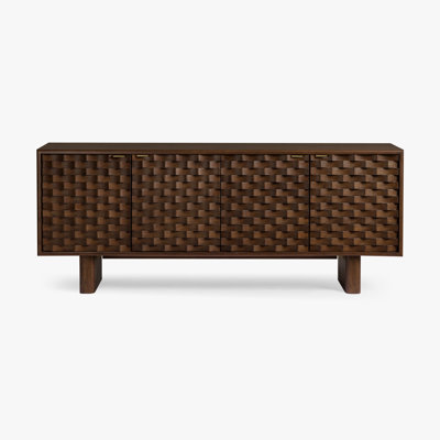 LANI Solid Oak Buffet Sideboard Dark Walnut OAK174 Finish Woven Front Block Leg Storage 4 Door Cabinet