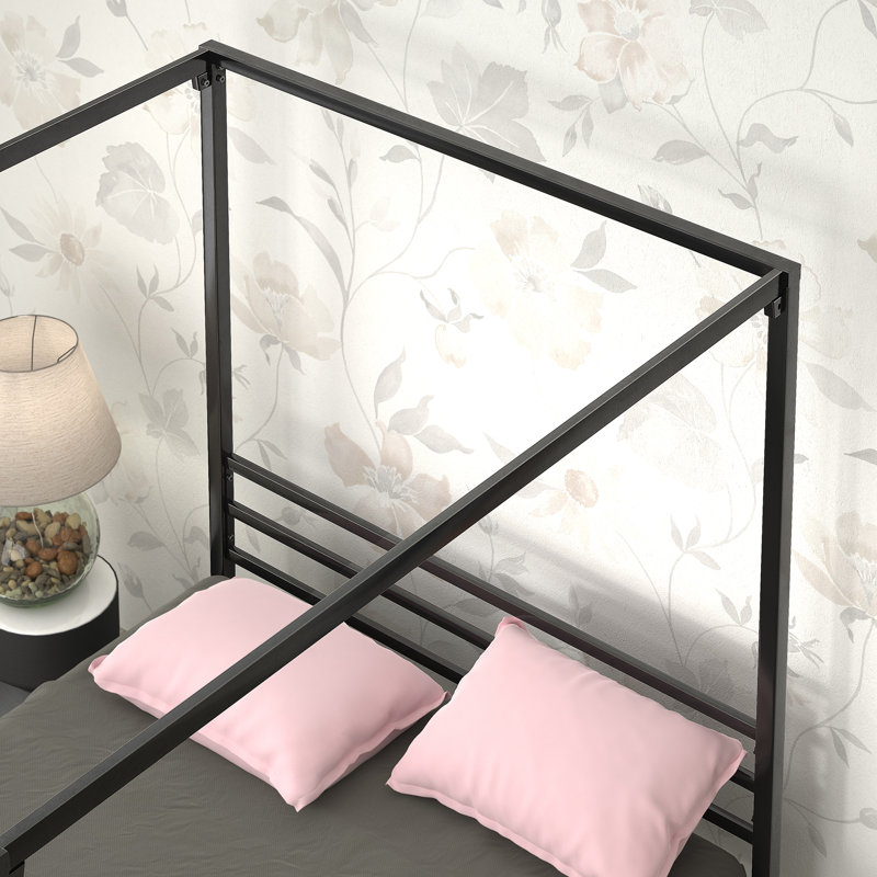 Toulouse Metal Platform Bed frame with Canopy Frame, Black, Double (4'6)