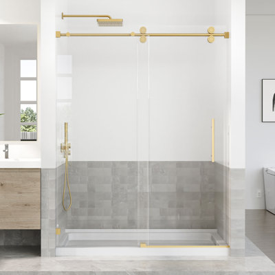 56 à 60 po X P 76 po H Porte de douche coulissante simple sans cadre avec (8 mm) en verre trempé