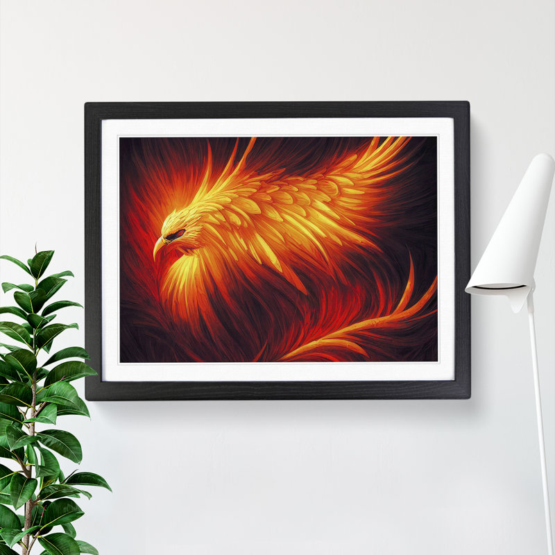 XH1022-7108X Powerful Phoenix Bird - Single Picture Frame Print, Black Framed, 25cm H x 34cm W x 2cm D