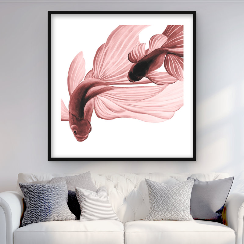 Poisson rouge betta - reproduction encadrée mate pour la décoration intérieure, H 36 po x l 36 po, Noir
