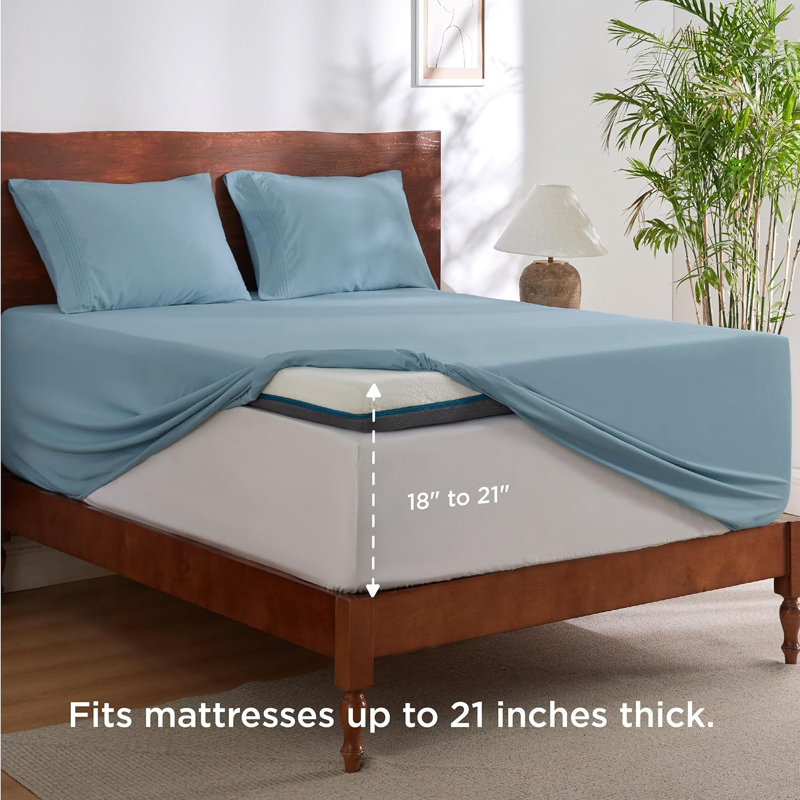 Bedsure Deep Pocket Sheet Set - Fits Mattresses Up to 21 Inches Thick -  GentleSoft Bed Sheet set, Moisture Wicking, Soft & Cooling Bed Sheet & Pillowcases, Easy & Secure Fit